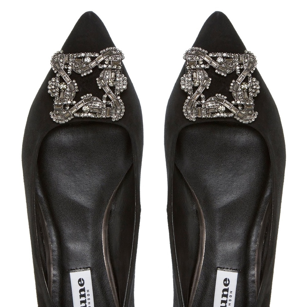 Dune London jeweled brooch ballet flats grey